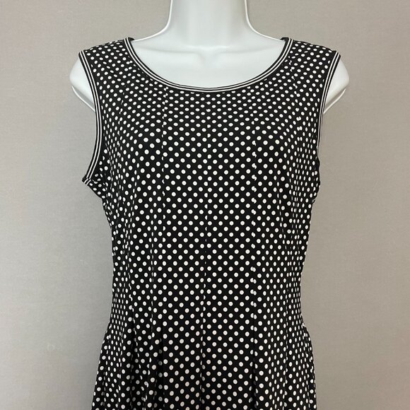 Max Studio Dress Polka Dot Black White Fit and Flare Sleeveless Sz Small A-Line - Picture 4 of 13